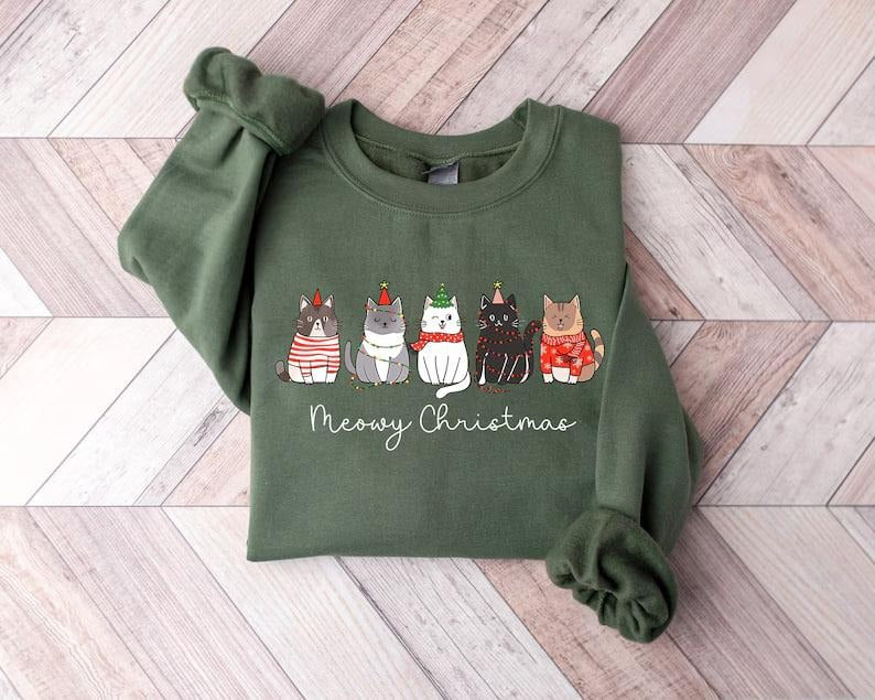 Meowy Christmas Sweatshirt,Happy Cat Year Shirt,Funny Christmas Cat Shirt,Cat Christmas Sweatshirt,Cats Sweatshirt,Cat Lover Christmas Shirt