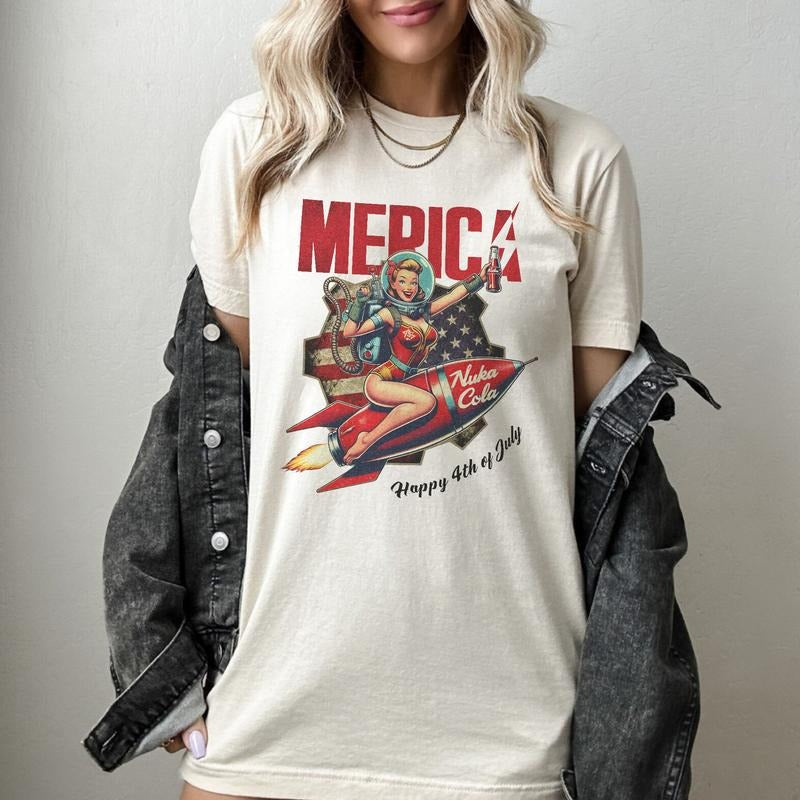 Merica Nuka Cola Tee, Happy 4th Of July, Retro Gaming Appeal Streetwear, Perfect Gift For Fan, Unisex Heavy Comfort Color Cotton Tee, Gamer Shirt Gift