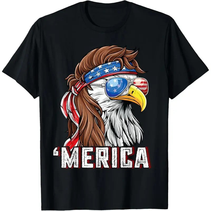 Merica USA American Flag Patriotic 4th of July Bald Eagle T-Shirt made in usa