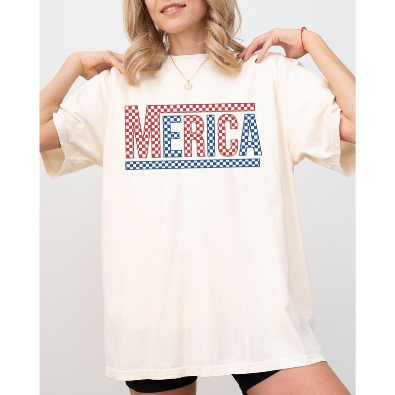 Merica, America, Retro, Checkered, Independence Day, USA, 4th Of July, Fourth Of July Tshirt, Women's, Comfort Colors Tee, Patriotic, Independence Day, Fourth of July, 4th of July, America, USA