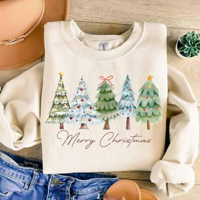 Merry Christmas Shirt, Christmas Tree Sweatshirt, Vintage Christmas Tee, Classic Christmas , Tis the Season , Xmas Holiday, Merry and Bright