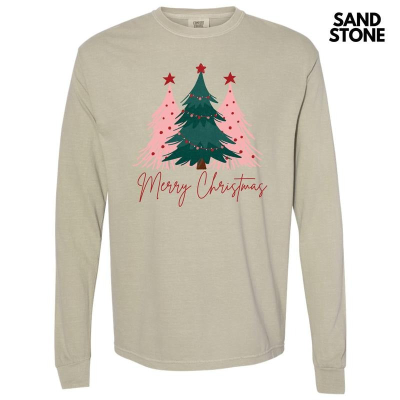 Merry Christmas Tree Trio Long Sleeve Comfort Colors T-Shirt 'NLB'