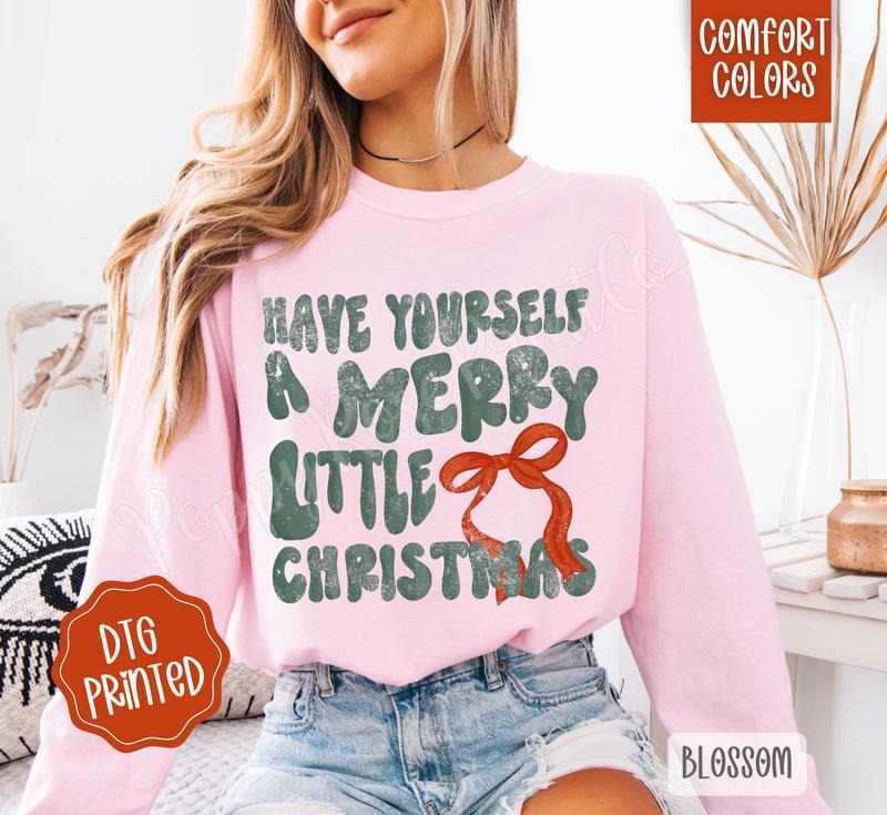 Merry Little Christmas Comfort Colors Long Sleeve T-Shirt, Cute Women's Holiday Tee