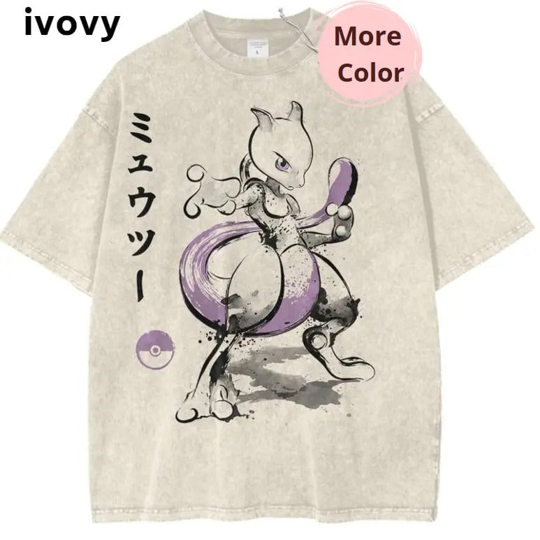Mewtwo Vintage Anime Shirt for Pokemon Fans, Casual Tee, Anime Graphic Tee, Vintage T-Shirt Menswear Top Underwear Tshirt Comfort