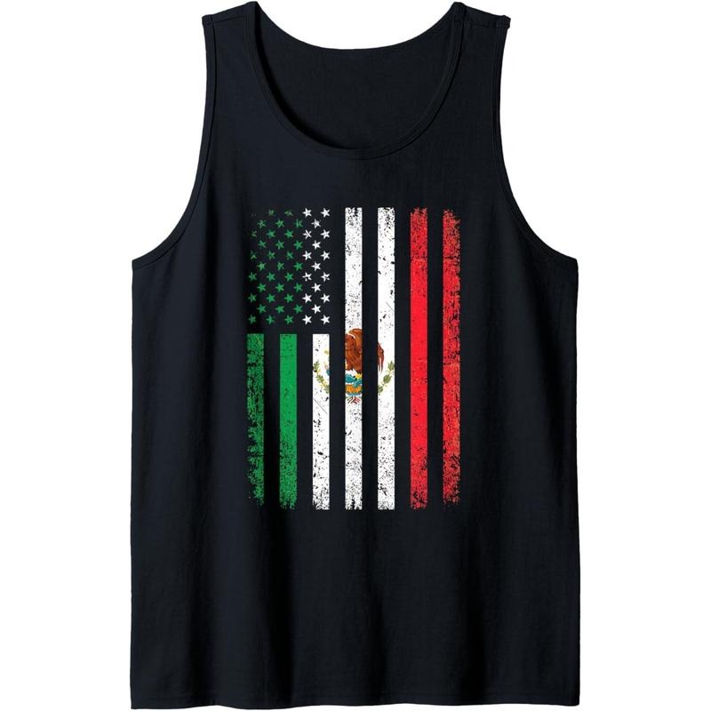 Mexico Flag Shirt Gift 4th Of July USA American Mexican Flag Tank Top made in USA