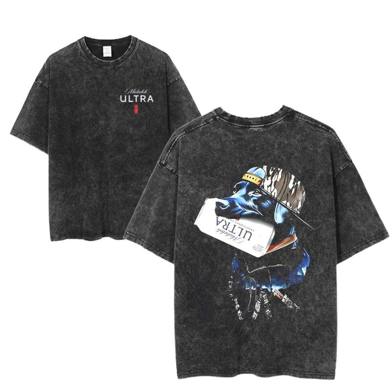 Michelob ULTRA Beer Dog Graphic Tee, Camo Hat Black Lab Holding Beer, Funny Summer Party Shirt, Unisex Menswear Womenswear Top