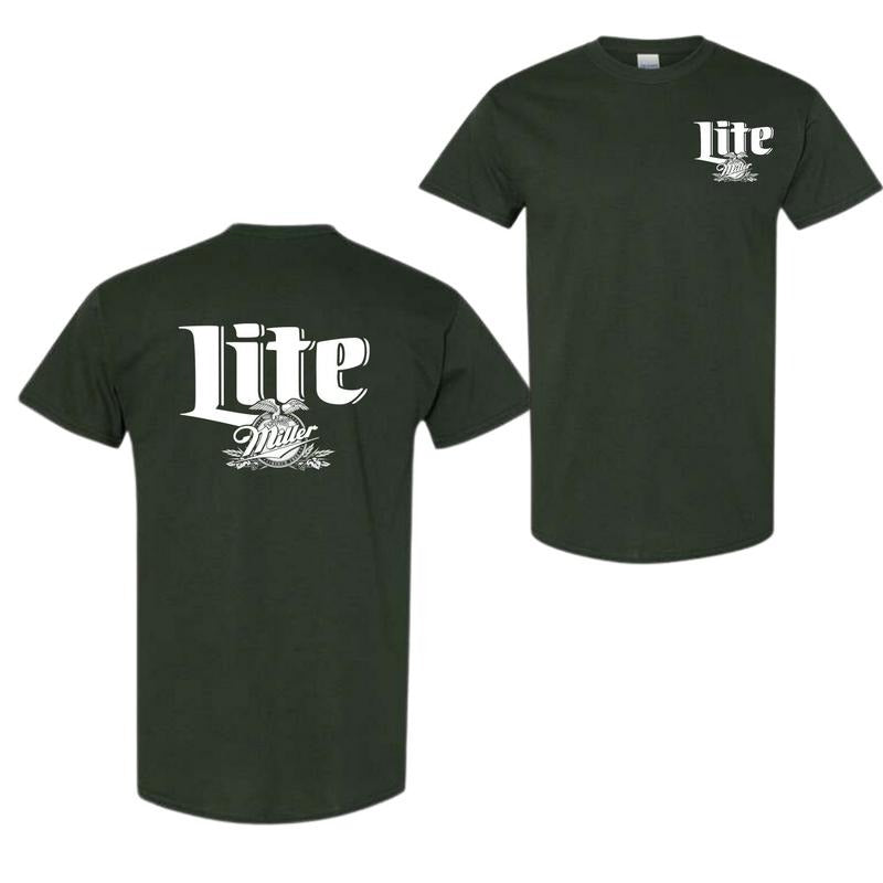 Miller Lite Logo Black And White T-shirt - 2 Side - Choose Your Style - Choose Your Fit - Universal Appeal Garments - Functional Fashion - Pick Your Shade Classic Cotton