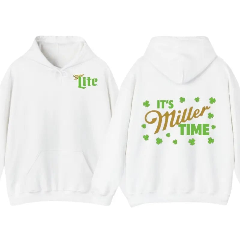 Miller Lite St. Patrick's Day It's Miller Time Vintage T-Shirt, Hoodie Trendy Top Menswear, Graphic Shirt Unisex