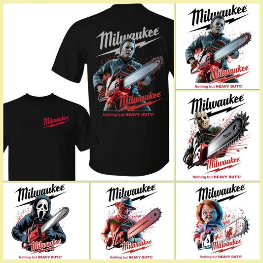 Milwaukee Horror Michael Myers Chucky Jason Freddy Ghost Face With Chainsaw Unisex Tee Halloween Killer Character Graphic Cotton Shirt, Funny Halloween Shirt, Gift for Spooky Season