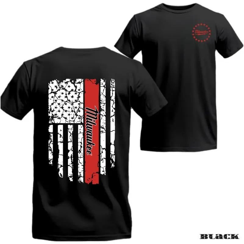 Milwaukee USA FLag 2-sided T-shirt, Graphic Tees For Unisex, Daily Wear, Soft Cotton Crew Neck, Classic Fit, Graphic Tee For Women, For Men