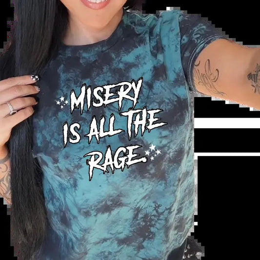 'Misery is all the Rage' Black & Green Tie Dye T Shirt Pullover , Alt, Grunge, Streetwear, Sarcastic, Punk, Cotton, Casual, Comfort