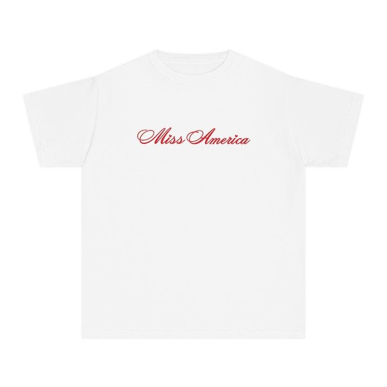 Miss America Baby Tee, Coquette Americana Top, Trendy Y2k Shirt, Cool Retro Graphic, 90s Fashion, Cute Babytee Y2K Cotton