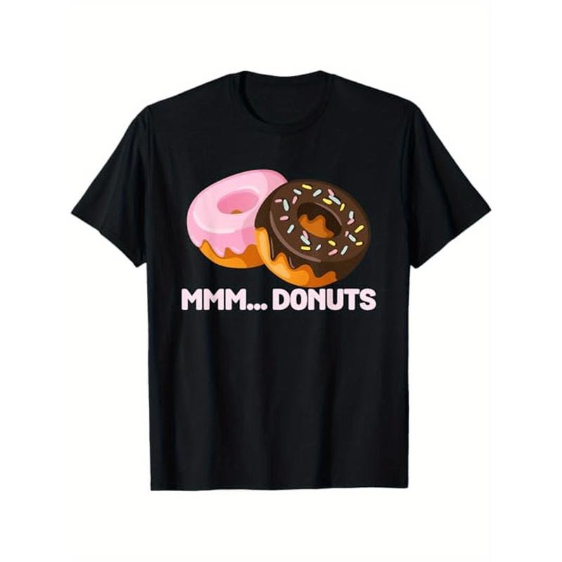 Mmm Donuts Funny Donut Lovers Doughnut Gift T-Shirt, vintage Casual Crew Neck Tee, 100%Cotton, Halloween Thanksgiving Christmas Tee, Black made in usa
