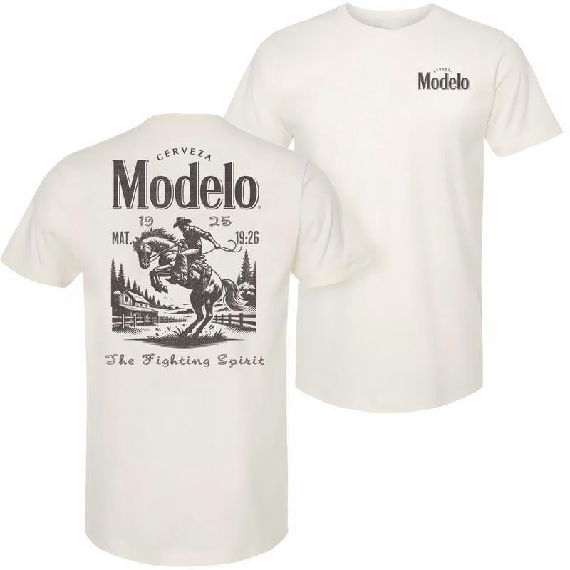 Modelo Cowboy T-Shirt, Vintage Western Beer Tee, The Fighting Spirit Graphic Shirt for Rodeo & Country Lovers
