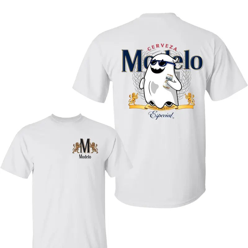 Modelo Ghost Halloween T-Shirt, Modelo Shirt, Halloween Shirt, Unisex Classic Cotton Tee with 2 Sided Graphic Print in All Sizes, For Women, For Men