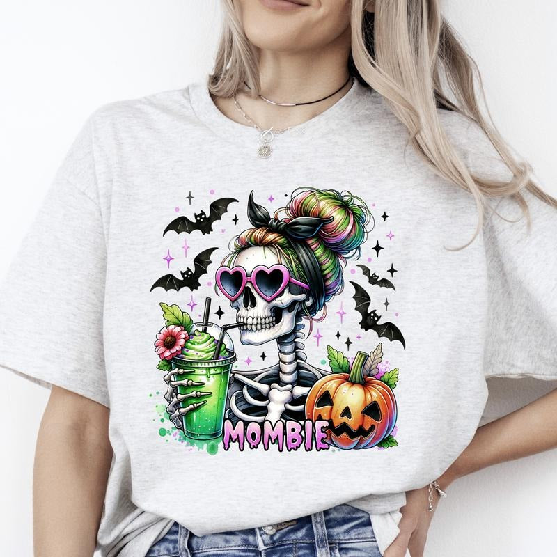 Mombie Halloween T-Shirt - Print is Sublimation, Unisex T-Shirt, Funny Tee, Funny Apparel, Gift Idea, Relaxed Fit, Casual Apparel, Cute Top, Great with Jeans, All Seasons, Fun Style, Comfortable Shirt