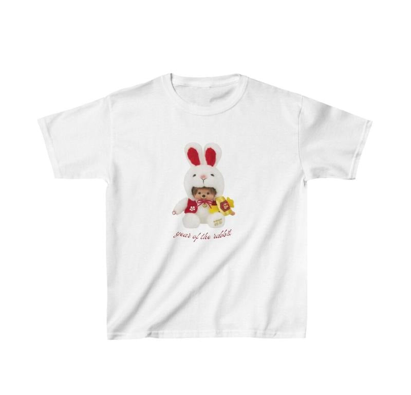 Monchhichi Year of the Rabbit Zodiac Baby Tee Y2K Baby Tee, 90s Baby Tee, Graphic Shirt Crop, Coquette Bunny, Vintage Design - graphic baby tee - Womenswear