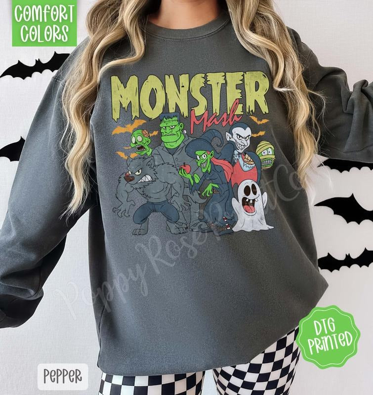 Monster Mash Comfort Colors Sweatshirt, Trendy Halloween Crewneck