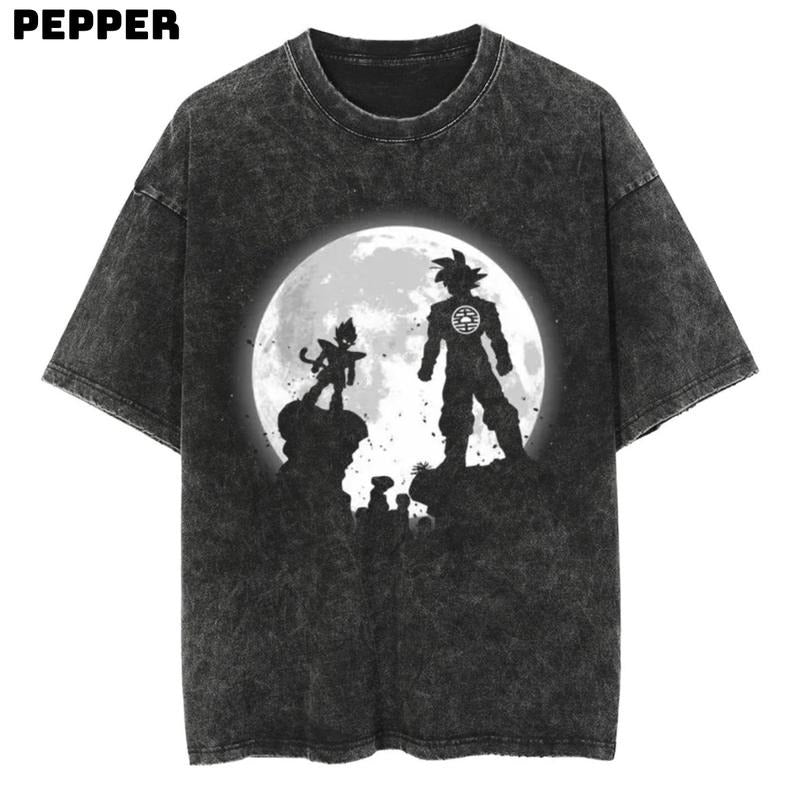 Moonlight Duel Vintage Tshirt, Anime Dragon Ball Shirt , Moonlight Duel Shirt , Dragon Ball Top Menwear Menswear Underwear Streetwear Shortsleeve Tropical Human Operator Baggy Crewneck Round Neck