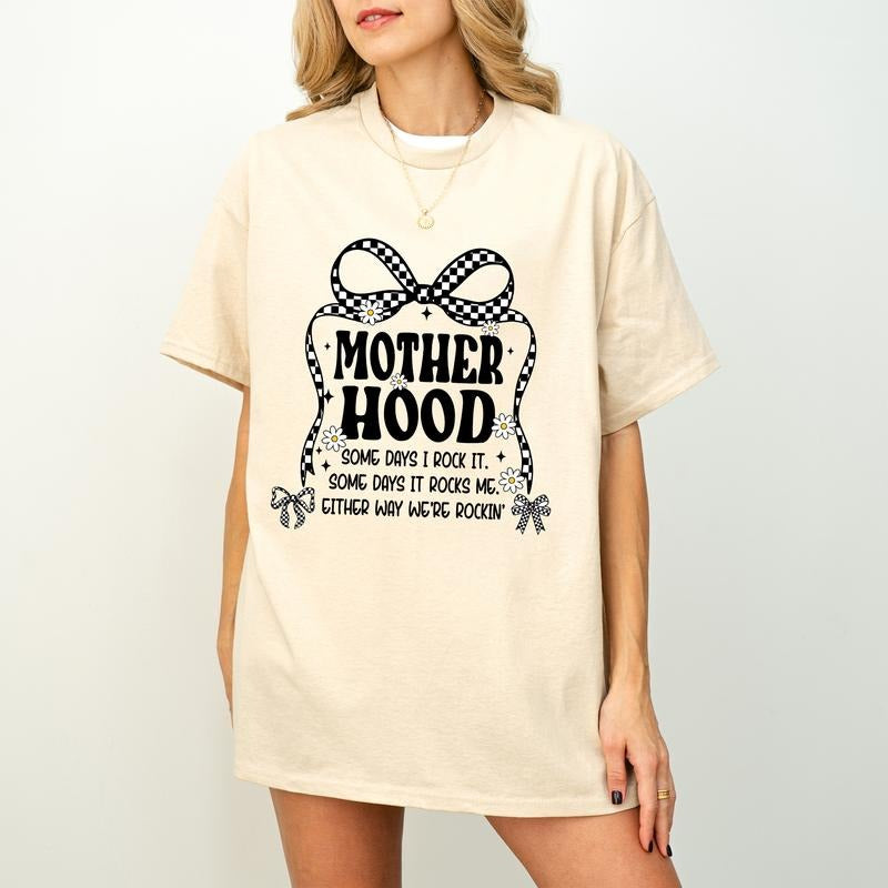 Motherhood Coquette Bow Checker Shirt, Retro Mother hood Shirt, Funny Mom Sarcastic Mama Shirt, Retro Shirt Mom shirt Shirt, Mothers Day Shirt, Mama Shirt