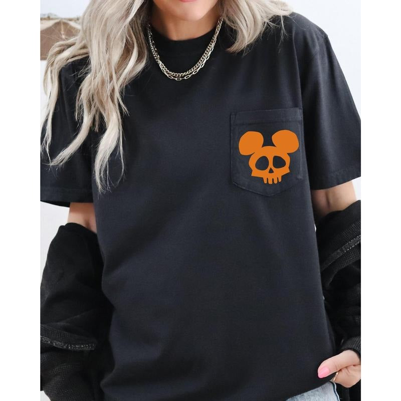 Mouse Skull, Spooky, Halloween Pocket Tee, Women's, Comfort Colors Tee, Spooky, Tshirt, Witch, Pumpkin, Ghost, Skeleton