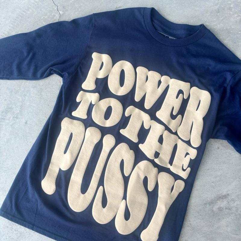 NAVY POWER TO THE P Oversized T-Shirt 100% Shrink-Free Cotton Long Sleeve Graphic Tee for Women with Statement Style and Comfort - Fashion, Piece, Comfortable, Tops