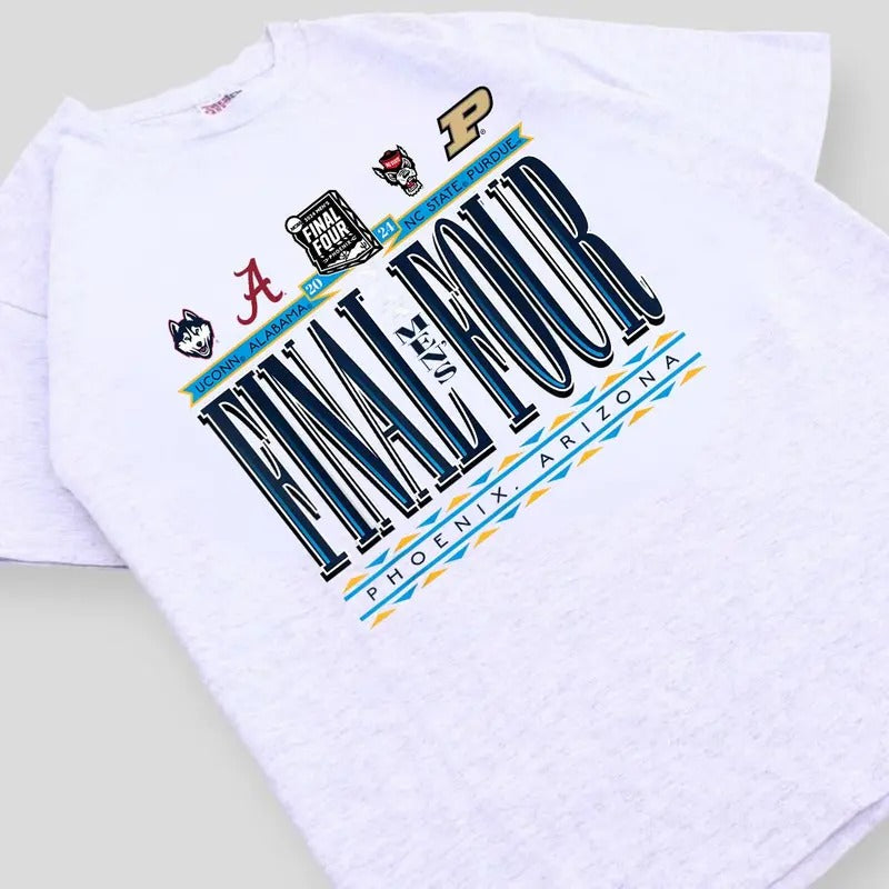 NCAA Final Four 2024 March Madness 4-Team Gray Vintage T-Shirt, Sweatshirt, Hoodie Classic Cotton