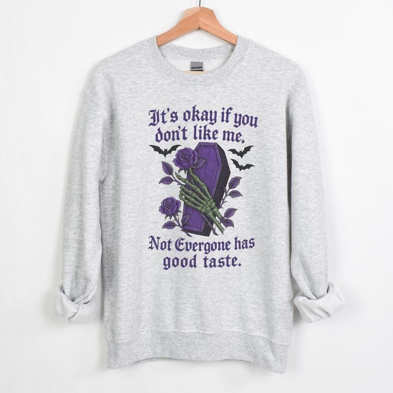 *NEW* IT'S OKAY IF YOU DON'T LIKE ME Long Sleeve Crewneck Sweatshirt Alternative Emo Grunge Pullover Casual Women's Long Sleeve Womenwear Gray Color with Spooky Graphic Design