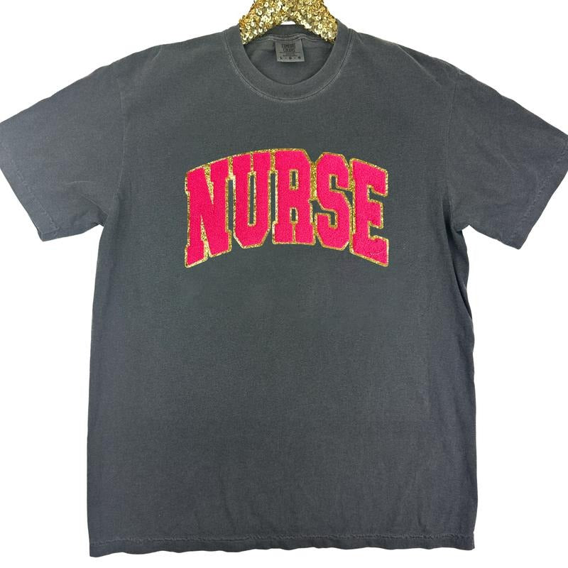 NURSE Chenille Patch Comfort Colors T-Shirt