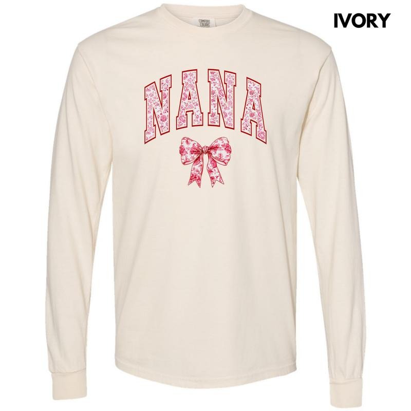 Nana Red Ginger Jar Florals Long Sleeve Comfort Colors T-Shirt 'NLB'