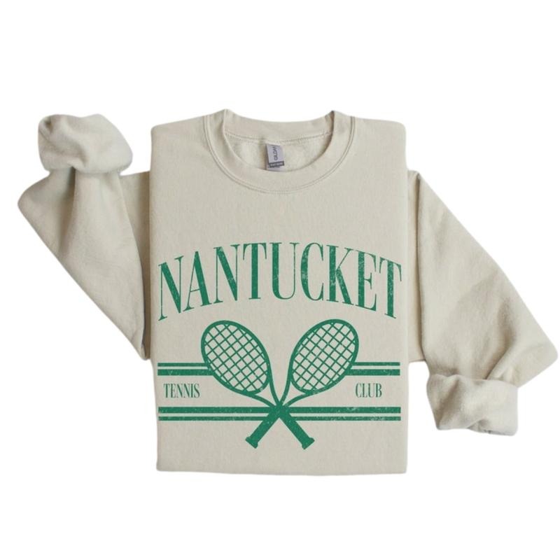 Nantucket Tennis Club Crewneck Sweatshirt, Vintage Faded Style Pullover Hoodie, Bachelorette Outfit, Athletic Athleisure Shirt, Gift for Her, Unisex Fit