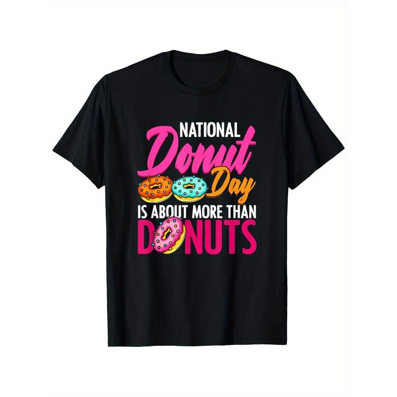 National Donut Day Funny T-Shirt - 100% Cotton Crew Neck Casual Tee with Doughnut Sprinkles Print, All-Season Comfort, Slight Stretch, Regular Fit for Adults - Perfect for Weekend Casual Wear, No Padding - Black made in usa
