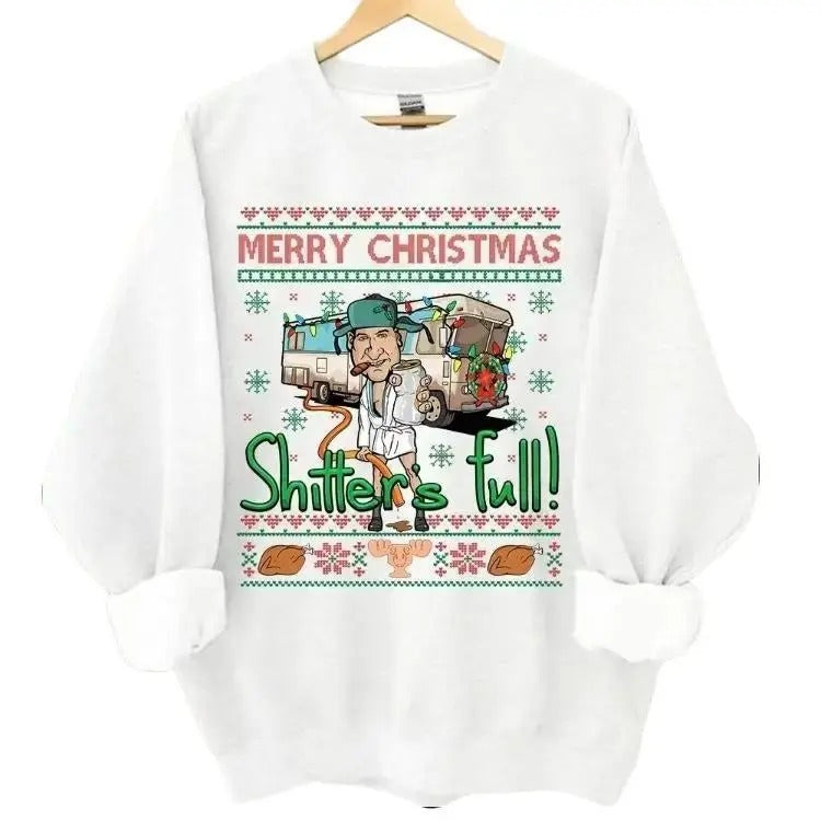 National Lampoons Vacation Merry Christmas Sweater, Merry Christmas Shitter Was Full, Unisex Cotton Sweatshirt, Pullover Fit Womenswear, Fit Womenswear, Merry Christmas 2024 retro christmas shirt