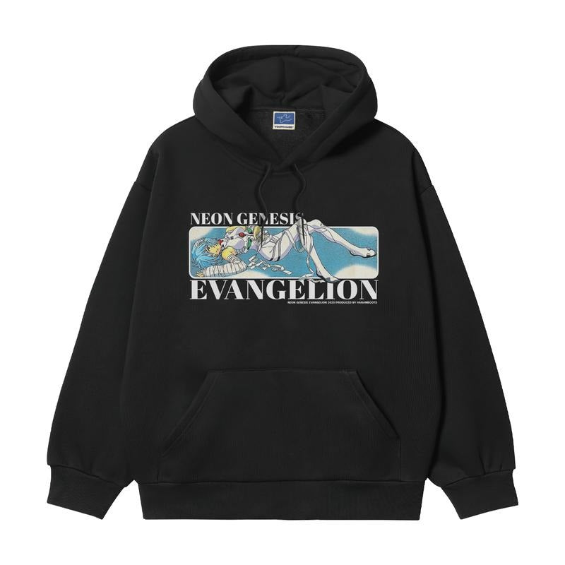 Neon Genesis Evangelion "Rei Ayanami Injured" Heavyweight Vintage Hoodie Cotton Blend Classic Anime Sweatshirt Tops Casual Black Man Menswear Pullover