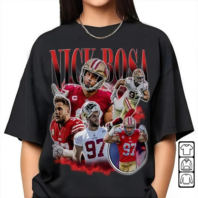 Nick Bosa San Francisco T-Shirt, 49ers Vintage Football 90s T-Shirt, Fan Football Game- Day T-Shirt