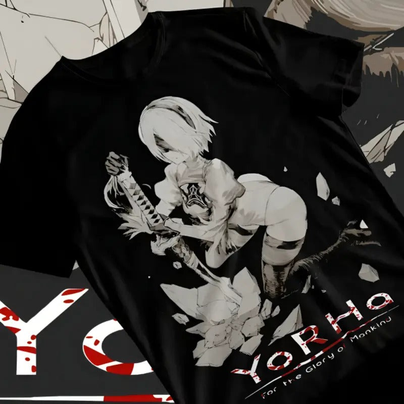 Nier Automata T-Shirt & Sweatshirt, 2B Waifu Girl Graphic Tee, Anime Manga Lover Gifts Ball Comfort Dragon Top