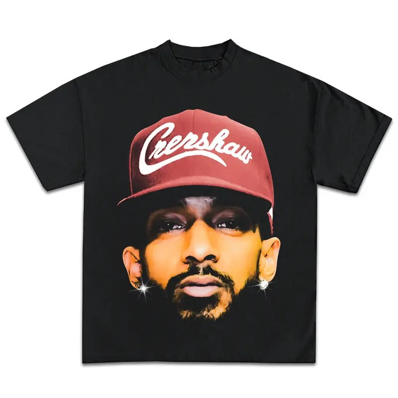 Nipsey Hussle Big Head Graphic T-Shirt Vintage Rapper Graphic Tee Rap Hip Hop Concert Merch Men Women Menswear Top