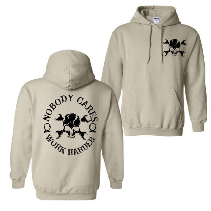 Nobody Cares Work Harder Hoodie, Sweatshirt, T-Shirt, Men's Skull & Letter Print Drop Hoodie