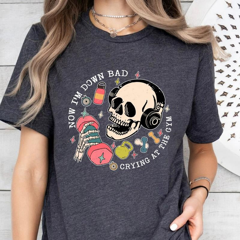 Now Im Down Bad Funny Skeleton Shirt And Sweatshirt, Music Lovers Sweater, Women Rock In Roll Hoodie, Skeleton Girl Music Sweater, Gift For Fans-TC127