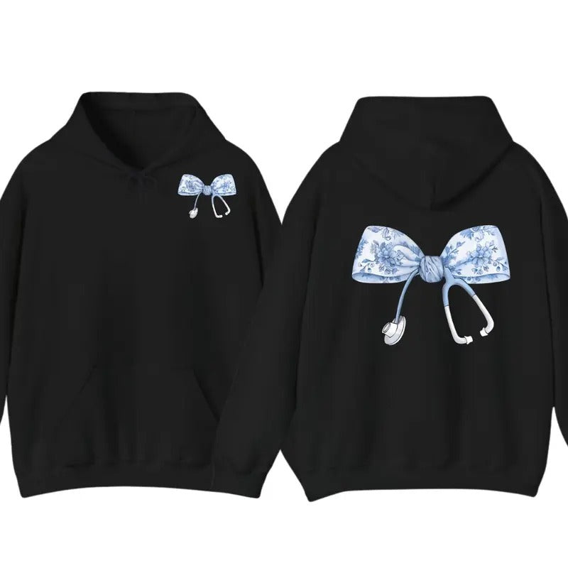 Nurse Coquette Toile bow Hoodie, Retro Nurse Shirts, RN, Unisex Stethoscope Hoodie, Nursing School, Nurses Week Appreciation
