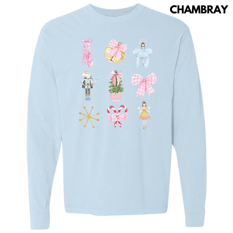 Nutcracker Ballet Bow Collage Long Sleeve Comfort Colors T-Shirt 'NLB'