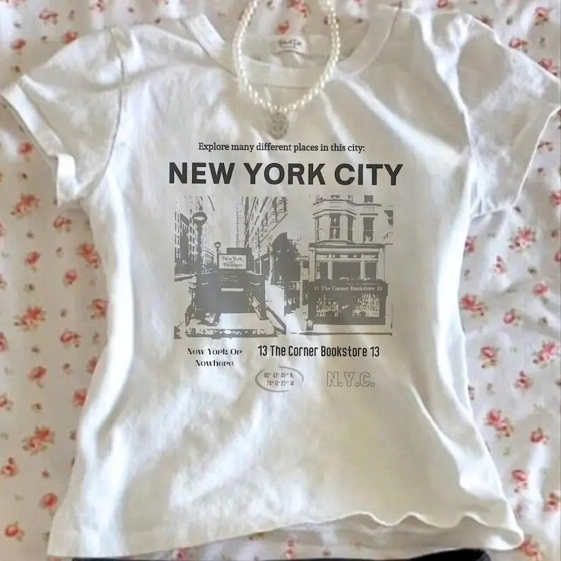 Nyc Graphic Baby Tee Vintage Graphic Y2k Tee New York Shirt Grunge Baby Tee Womens Baby Tee Y2K 90s Streetwear Graphic