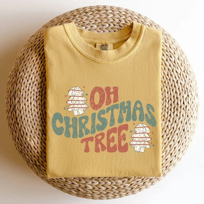 Oh Christmas Tree, Cakes, Snacks, Funny, Winter, Santa, Xmas Tshirt, Christmas Comfort Colors Tshirt, Women's Graphic Tee, Xmas, Santa, Winter, Snow