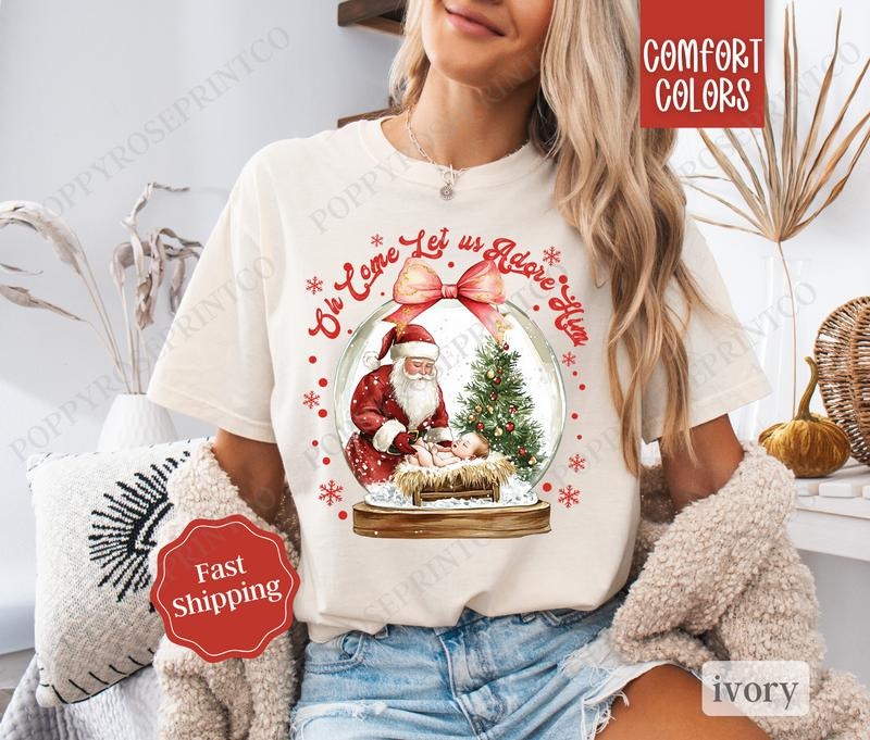 Oh Come Let Us Adore Him Shirt Comfort Colors, Christian Christmas Tshirt, Religious Holiday Tshirt, Women's Holiday Teestyle{n002}2