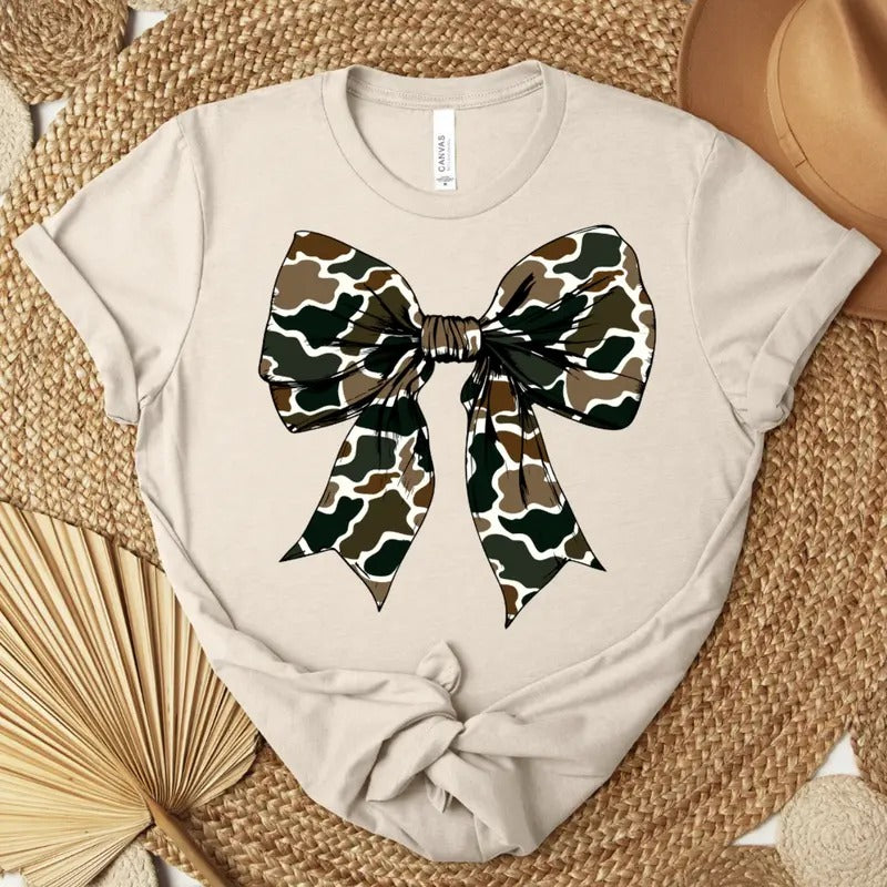 Old School Camo Bow T-shirt - Graphic Tee - Bella Canvas Shirt - Super Soft