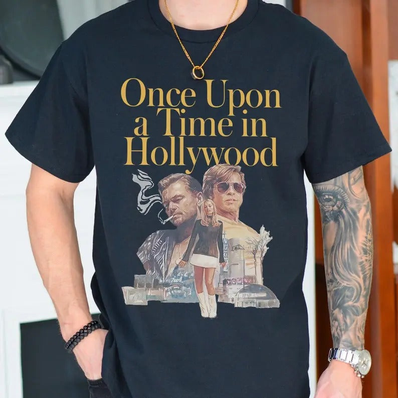 Once Upon a Time in Hollywood T-Shirt, Quentin Tarantino Movie Graphic Tee Shirt, Retro Brad Pitt Leonardo Di Caprio Memorabilia