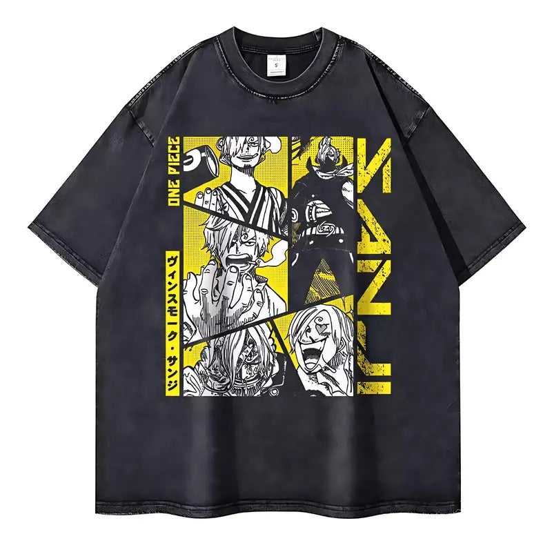 One Pece T-shirt - Vintage wash T-shirt - Anime Graphic Unisex Short Sleeve Tee Casual Cotton