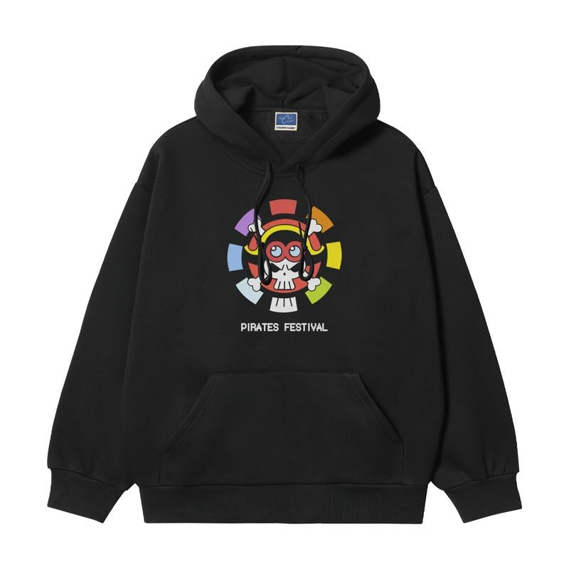 One Piece "Pirate Expo" Heavyweight Vintage Hoodie Cotton Blend Classic Anime Sweatshirt Menswear Tops Pullover Long Sleeve Casual Biker Black Operator Baggy