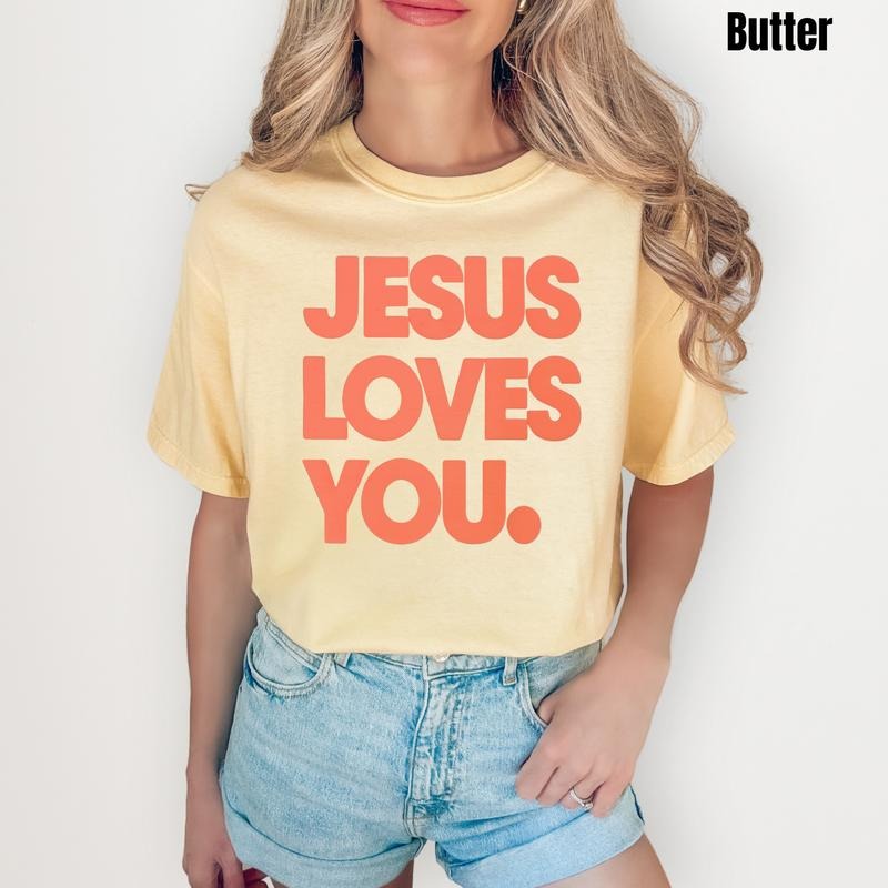 Orange Jesus Loves You PUFF Comfort Colors T-Shirt
