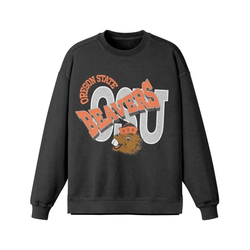 Oregon State Univeristy Vintage Style Crew Cotton Hoodie Menswear Smooth